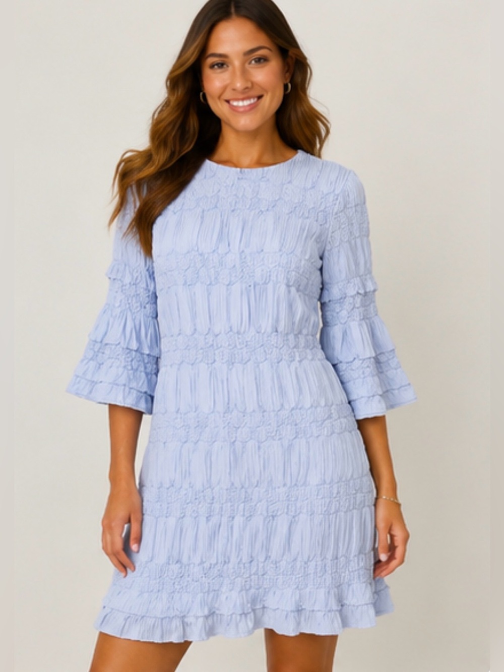 💙 New York & Company Light Blue Textured Pleated Dress – Size XL